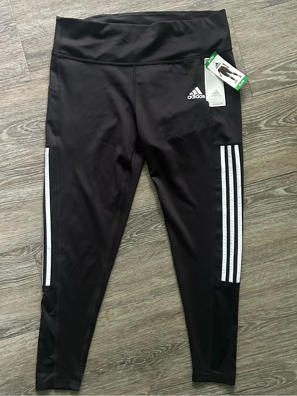 adidas Black Girls' Leggings with White Stripe Detail